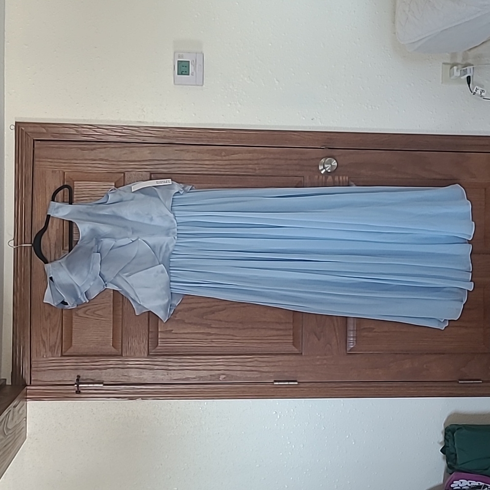 Badgley Mischka - Georgette Draped Gown Blue Sleeveless Dress - Size 12